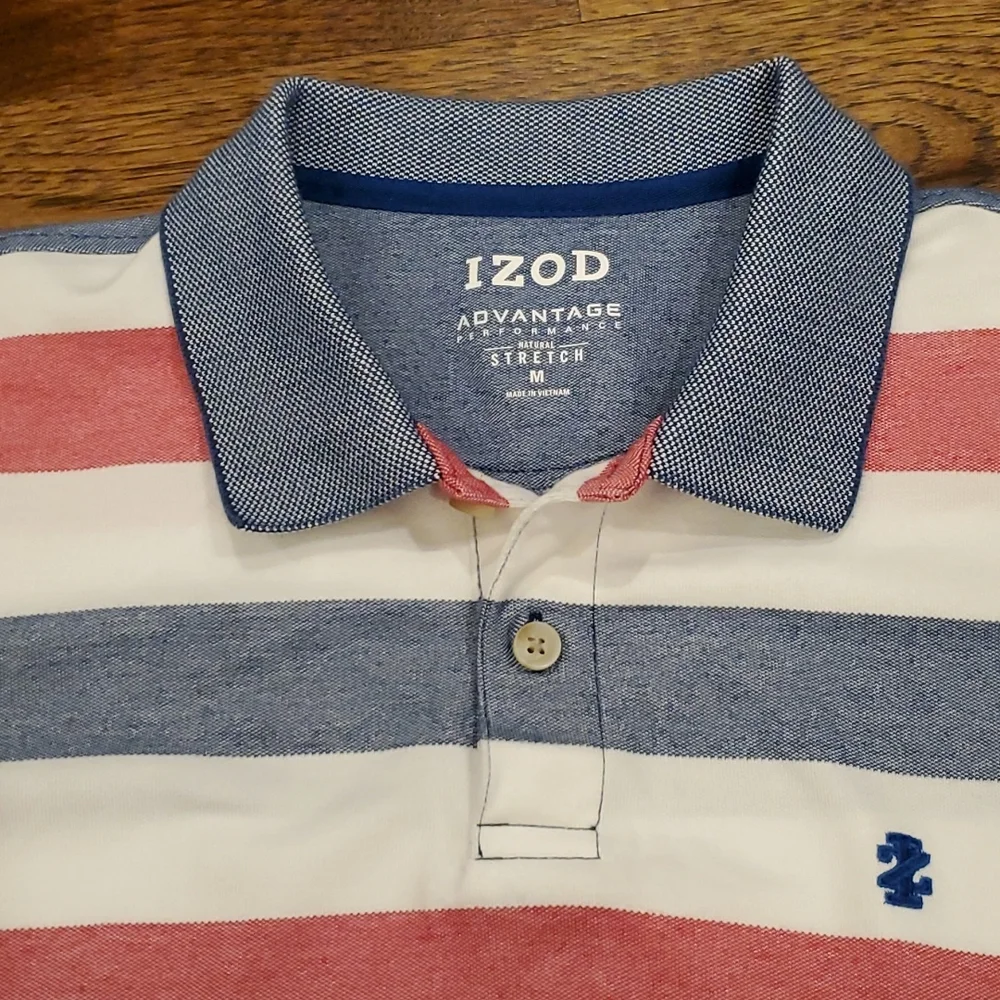 Mens Izod red, white, & blue Polo shirt size M